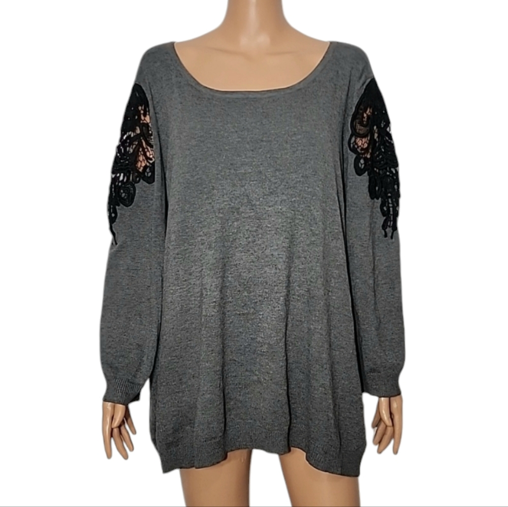 Worthington Women's 3/4 Sleeve Scoop-Neck Knit Top Sweater Charcoal Size 3X NWT
